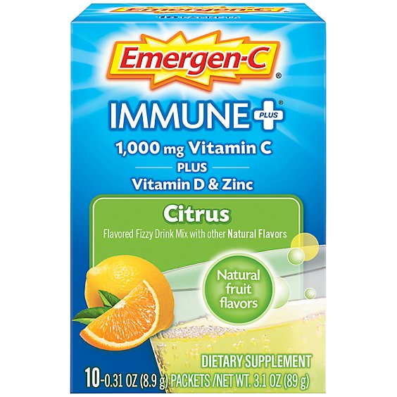 Emergen-C Immune + Citrus Dietary Supplement With Vitamin D Fizzy Drink Mix Vitamin C - 10-0.31 Oz.