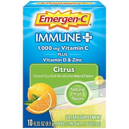 Emergen-C Immune + Citrus Dietary Supplement With Vitamin D Fizzy Drink Mix Vitamin C - 10-0.31 Oz. - Image 1