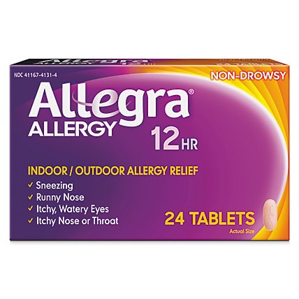 Allegra Allergy Antihistamine Tablets 12 Hour 60mg Non-Drowsy - 24 Count - Image 1