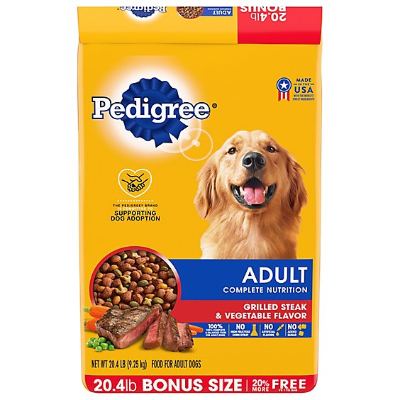 Pedigree Dog Food Dry For Adult Complete Nutrition Grilled Steak & Vegetable - 20.4 Lb