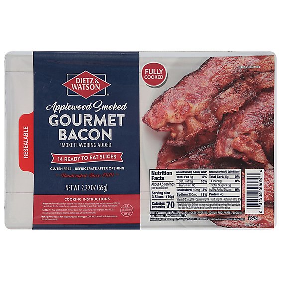 Dietz & Watson Bacon Gourmet Fully Cooked and Ready to Eat - 2.29 Oz