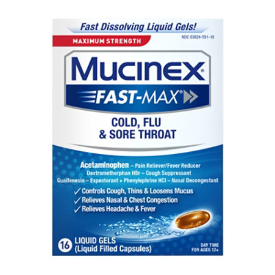 Mucinex Fast-Max Cold Flu & Sore Throat Medicine Maximim Strength Liquid Gels - 16 Count - Image 3