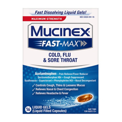 Mucinex Fast-Max Cold Flu & Sore Throat Medicine Maximim Strength Liquid Gels - 16 Count - Image 3