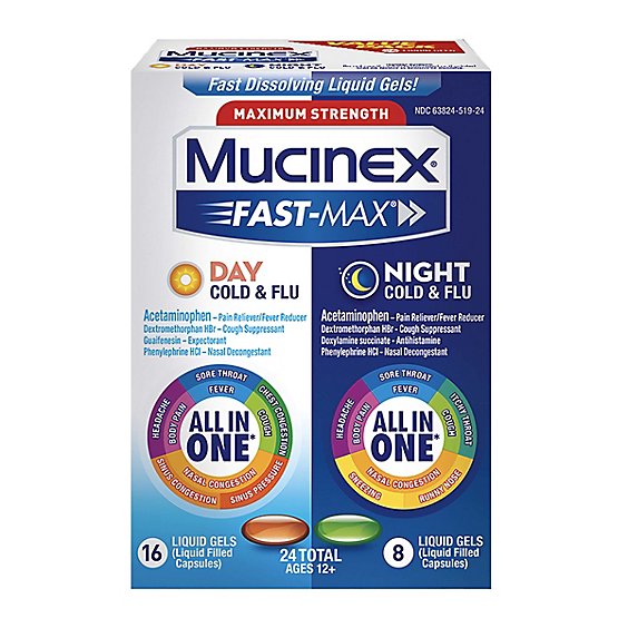 Mucinex Fast-Max Day & Night Cold & Flu Medicine All in One Liquid Gels - 24 Count
