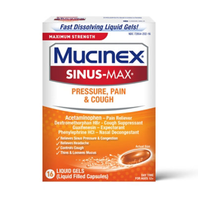 Mucinex Sinus-Max Pressure Pain & Cough Relief Max Strength Liquid Gels - 16 Count - Image 2