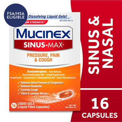 Mucinex Sinus-Max Pressure Pain & Cough Relief Max Strength Liquid Gels - 16 Count - Image 1