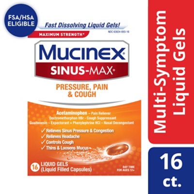 Mucinex Sinus-Max Pressure Pain & Cough Relief Max Strength Liquid Gels - 16 Count