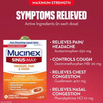 Mucinex Sinus-Max Pressure Pain & Cough Relief Max Strength Liquid Gels - 16 Count - Image 5