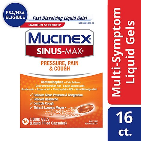 Mucinex Sinus-Max Pressure Pain & Cough Relief Max Strength Liquid Gels - 16 Count