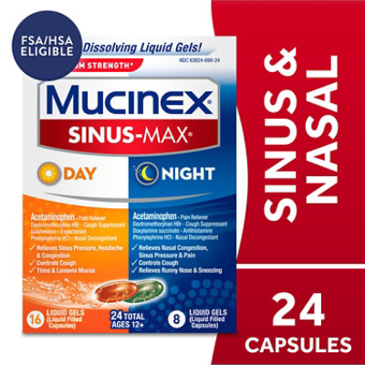  Mucinex Sinus-Max Day & Night Medicine Maximum Strength Liquid Gels - 24 Count 