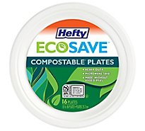 Hefty ECOSAVE 100% Compostable Paper Plates Round 10 Inch White - 16 Count