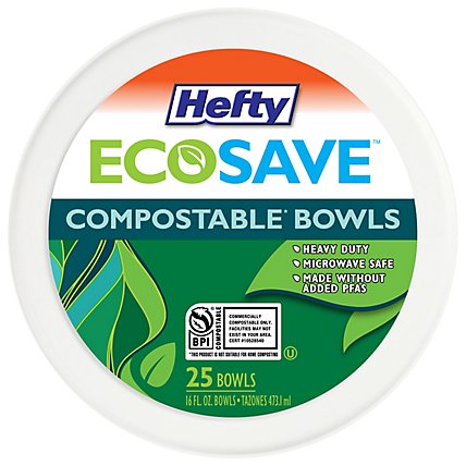 Hefty ECOSAVE 100% Compostable Paper Bowls 16 Ounce White - 25 Count - Image 3