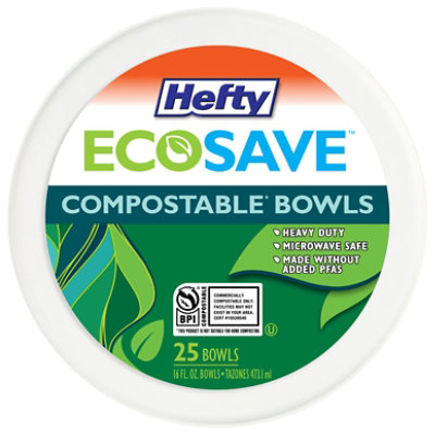 Hefty ECOSAVE 100% Compostable Paper Bowls 16 Ounce White - 25 Count