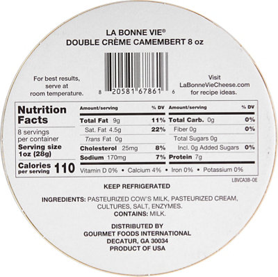 La Bonne Vie Cheese Camembert Soft Ripened - 8 Oz - Image 6