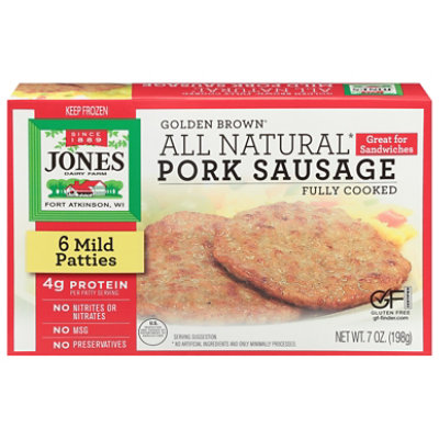 Jones Dairy Farm Patties Sausage Pork Golden Brown Mild Sandwich Size 6 Count - 7 Oz - Image 1