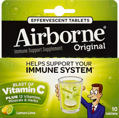 Airborne Immune Support Supplement Effervescent Tablets Lemon-Lime - 10 Count - Image 2