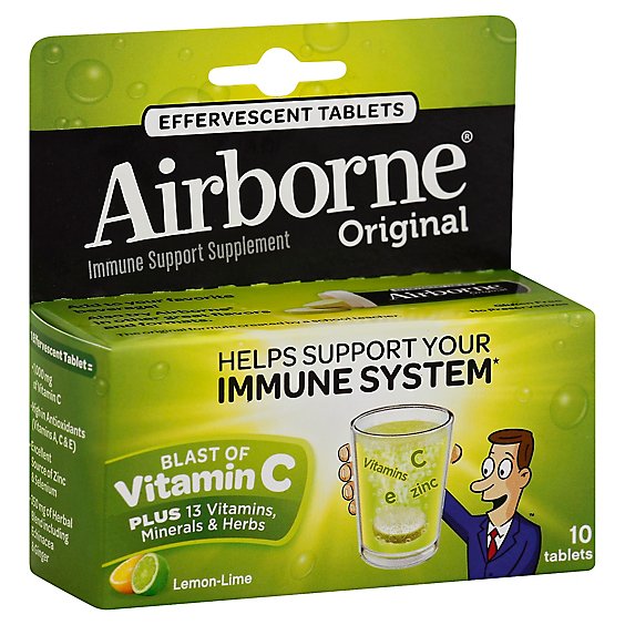 Airborne Immune Support Supplement Effervescent Tablets Lemon-Lime - 10 Count