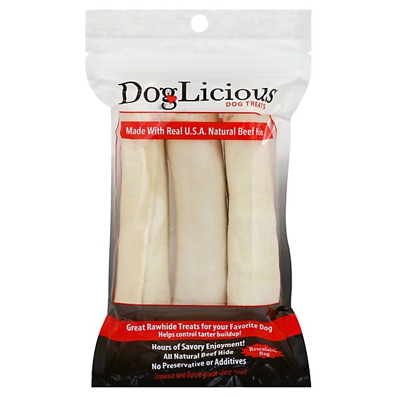 DogLicious Dog Treats Beefhide White Curl Bag - 3 Count
