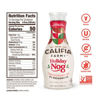 Califia Farms Holiday Nog Seasonal Almond Milk Egg Nog - 48 Fl. Oz. - Image 2
