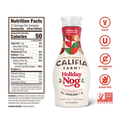 Califia Farms Holiday Nog Seasonal Almond Milk Egg Nog - 48 Fl. Oz. - Image 3