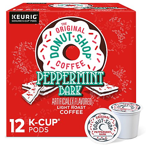 The Original Donut Shop Coffee K Cup Pods Extra Bold Light Roast Peppermint Bark - 12-0.34 Oz