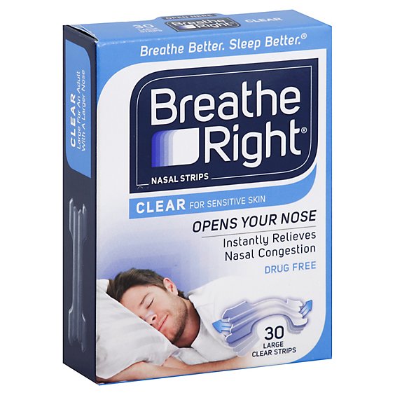 Breathe Right Nasal Strips Clear for Sensitive Skin Large - 30 Count