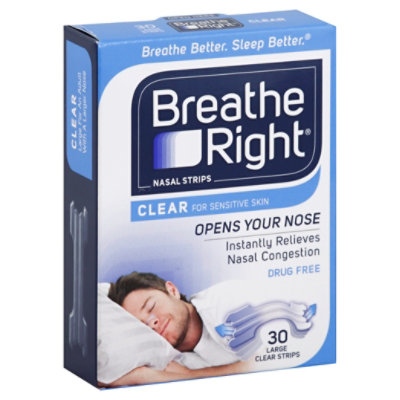 Breathe Right Nasal Strips Clear for Sensitive Skin Large - 30 Count