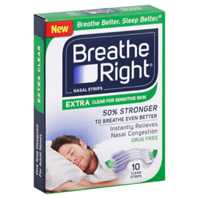 Breathe Right Nasal Strips Extra Clear For Sensitive Skin One Size - 10 Count
