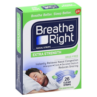 Breathe Right Nasal Strips, Extra Strength, Clear Nasal Strips, For  Sensitive Skin, Help Stop Snoring, Drug-Free Snoring Solution & Nasal  Congestion Relief Caused by Colds & Allergies, 26 Ct. 