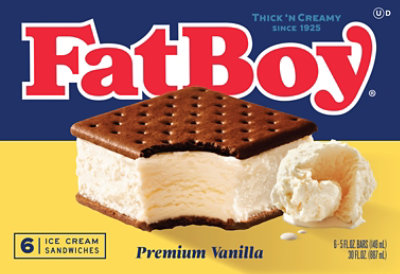 FatBoy Vanilla Ice Cream Sandwich - 6 Count