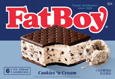 FatBoy Cookies And Cream Ice Cream Sandwich - 6 Count