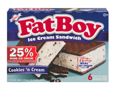 FatBoy Cookies And Cream Ice Cream Sandwich - 6 Count - Image 2