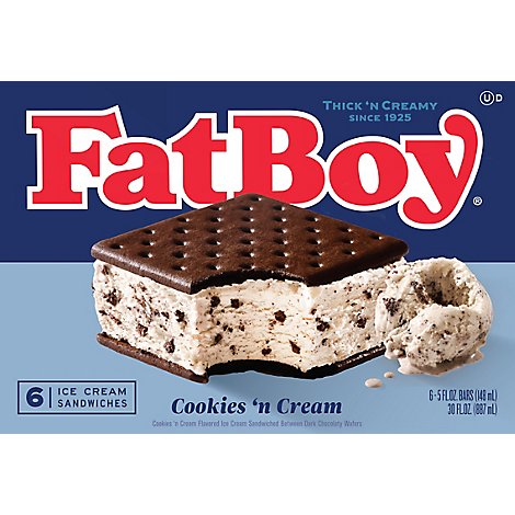 FatBoy Cookies And Cream Ice Cream Sandwich - 6 Count
