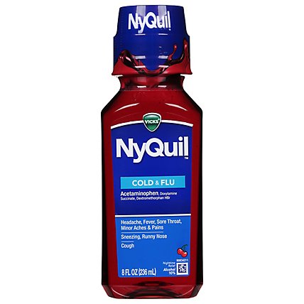 Vicks NyQuil Cold & Flu Relief Nighttime Liquid Cherry - 8 Fl. Oz. - Image 2
