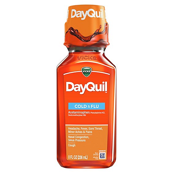 Vicks DayQuil Medicine Cold & Flu Relief Multi Symptom Syrup Non Drowsy - 8 Fl. Oz.