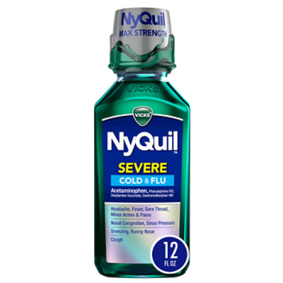 Vicks NyQuil Severe Cold & Flu Relief Nighttime Liquid Original - 12 Fl. Oz. - Image 1