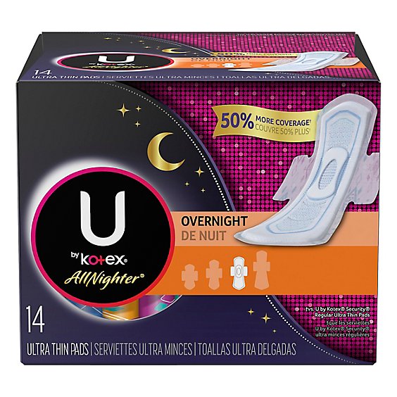 U by Kotex All Nighter Pads Ultra Thin Overnight - 14 Count