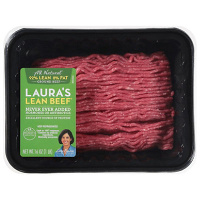 Lauras Beef Ground Beef 92% Lean 8% Fat - 16 Oz - Image 1