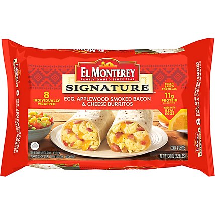 El Monterey Signature Egg Applewood Smoked Bacon & Cheese Breakfast Burritos 8 Count - 36 Oz - Image 2