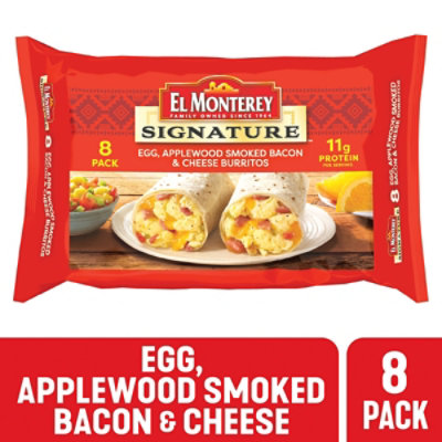 El Monterey Signature Egg Applewood Smoked Bacon & Cheese Breakfast Burritos 8 Count - 36 Oz