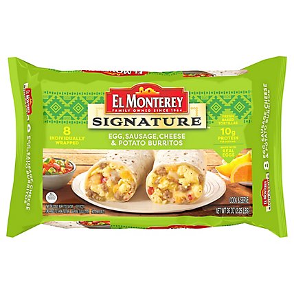 El Monterey Signature Egg Sausage Cheese & Potato Breakfast Burritos 8 Count - 36 Oz - Image 3