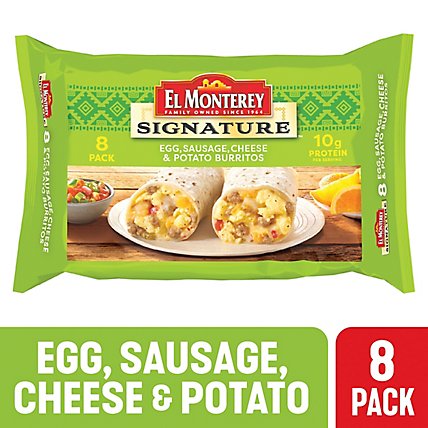 El Monterey Signature Egg Sausage Cheese & Potato Breakfast Burritos 8 Count - 36 Oz - Image 1