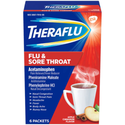 Theraflu Pain Reliever/ Fever Reducer Flu & Sore Throat Apple