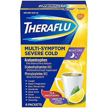 Theraflu MultiSymptom Severe Cold Nighttime With Green Tea & Citrus - 6 Count - Image 2