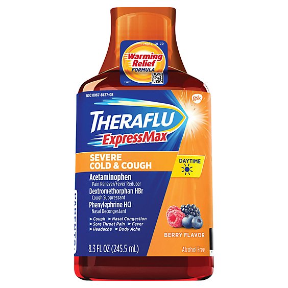 Theraflu ExpressMax Severe Cold & Cough Pain Reliever/ Fever Reducer Daytime Berry - 8.3 Fl. Oz.