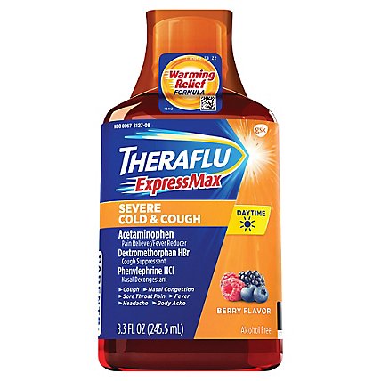 Theraflu ExpressMax Severe Cold & Cough Pain Reliever/ Fever Reducer Daytime Berry - 8.3 Fl. Oz. - Image 1