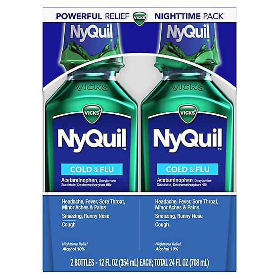 Vicks NyQuil Cold & Flu Medicine Nighttime Relief Liquid Original - 2-12 Fl. Oz.