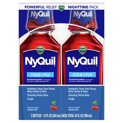 Vicks NyQuil Cold & Flu Medicine Nighttime Relief Liquid Cherry - 2-12 Fl. Oz. - Image 8