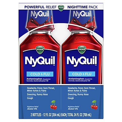 Vicks NyQuil Cold & Flu Medicine Nighttime Relief Liquid Cherry - 2-12 Fl. Oz. - Image 1