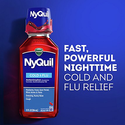 Vicks NyQuil Cold & Flu Medicine Nighttime Relief Liquid Cherry - 2-12 Fl. Oz. - Image 3